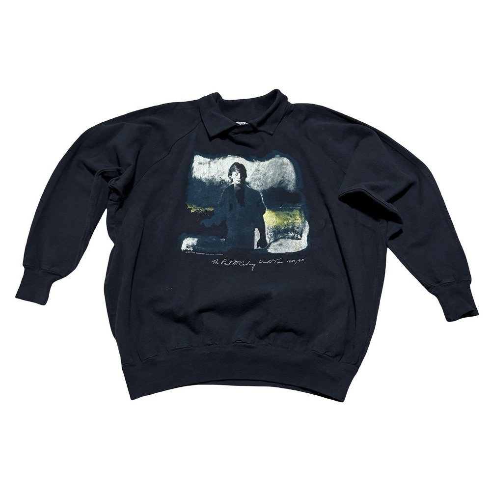 Vintage 89/90 Paul McCartney World Tour Collared Sweatshirt Faded OSFM 28 x 30